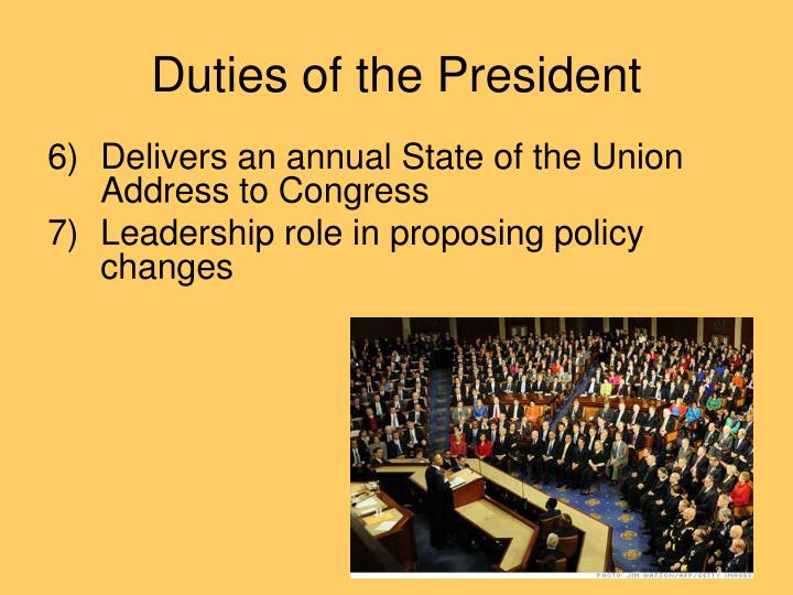 presidents duties The executive branch of the us government is responsible for enforcing laws its power is vested in the president the president acts as both the head of state and. presidents duties The executive branch of the us government is responsible for enforcing laws its power is vested in the president the president acts as both the head of state and.