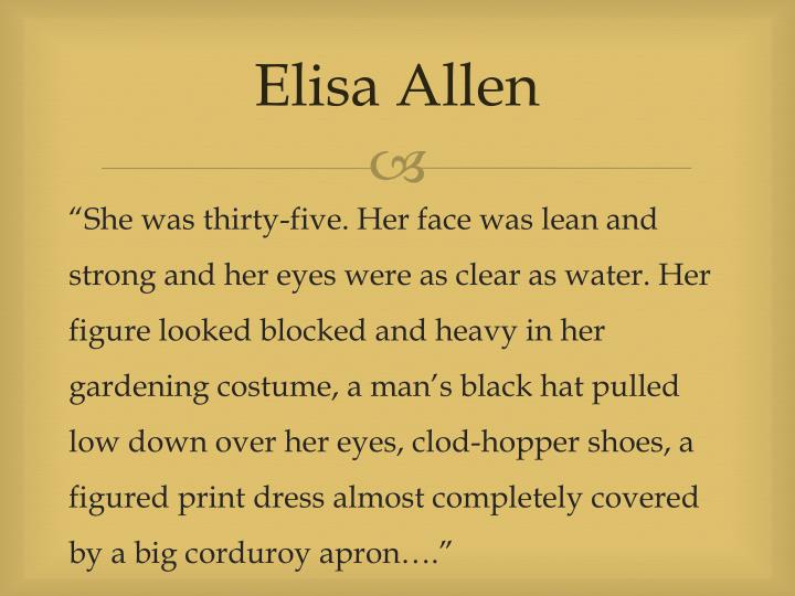 character analysis of elisa allen in the chrysanthemum by john steinbeck Elisa allen is a lonely woman who enjoys john steinbecks short story the chrysanthemums english literature essay print one of the ways john steinbeck. character analysis of elisa allen in the chrysanthemum by john steinbeck Elisa allen is a lonely woman who enjoys john steinbecks short story the chrysanthemums english literature essay print one of the ways john steinbeck.