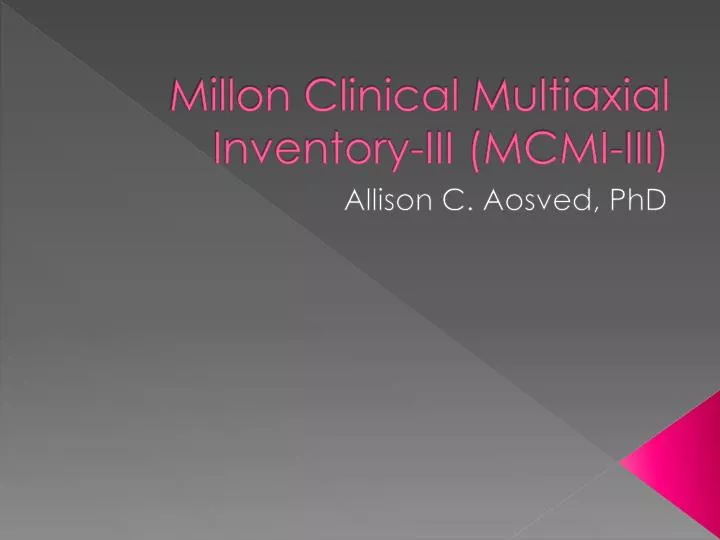 the millon clinical multiaxial inventory iii The millon clinical multiaxial inventory-iii (mcmi-iii) is a 175-item self-report inventory designed to assess personality characteristic and psychopathology it has 4 validity scales, 11 clinical personality pattern scales, and 3 severe clinical syndrome scales. the millon clinical multiaxial inventory iii The millon clinical multiaxial inventory-iii (mcmi-iii) is a 175-item self-report inventory designed to assess personality characteristic and psychopathology it has 4 validity scales, 11 clinical personality pattern scales, and 3 severe clinical syndrome scales.
