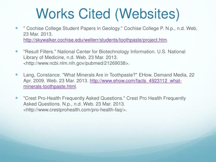 work cited websites