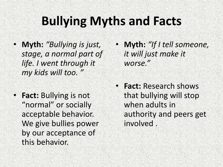 myths and facts about bullying Myths and misperceptions of child bullying, school phobia, harassment, no blame approach. myths and facts about bullying Myths and misperceptions of child bullying, school phobia, harassment, no blame approach.