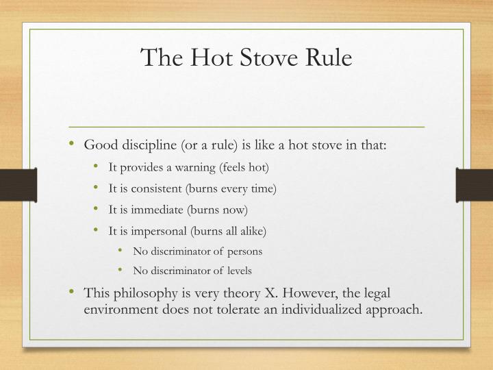 hot stove rule discipline Applying the hot stove rule of discipline in the workplace essay - applying the hot stove rule of discipline in the workplace spare the rod and spoil the child this is the moral to aesop's fable the thief and his mother. hot stove rule discipline Applying the hot stove rule of discipline in the workplace essay - applying the hot stove rule of discipline in the workplace spare the rod and spoil the child this is the moral to aesop's fable the thief and his mother.