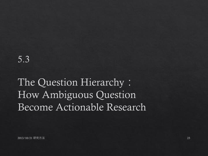 management research question hierarchy Build the management-research question hierarchy, through the investigative questions stage then compare your list with the measurement questions asked. management research question hierarchy Build the management-research question hierarchy, through the investigative questions stage then compare your list with the measurement questions asked.
