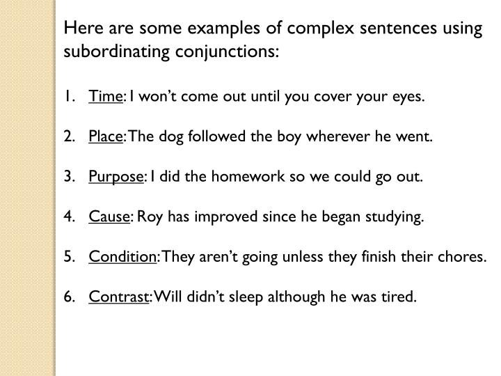 Complex Sentences Subordinating Conjunctions Sentence Structures Worksheet