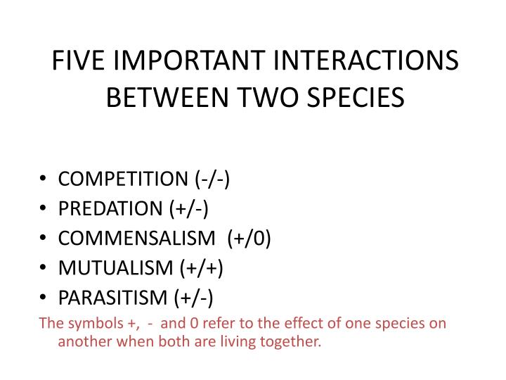 what are the 5 different types of interactions between organisms