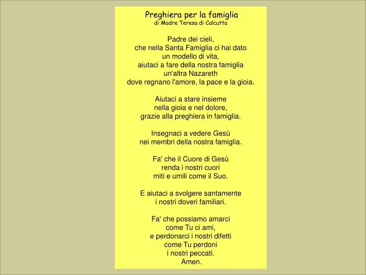 Preghiera Per La Famiglia Madre Teresa