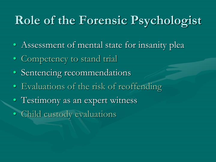 the role of forensic psychologists A forensic psychologist is often hired by the defense or the prosecutor to assist with jury selection what would a psychologist be looking for during voir dire and in investigations of the jury pool. the role of forensic psychologists A forensic psychologist is often hired by the defense or the prosecutor to assist with jury selection what would a psychologist be looking for during voir dire and in investigations of the jury pool.