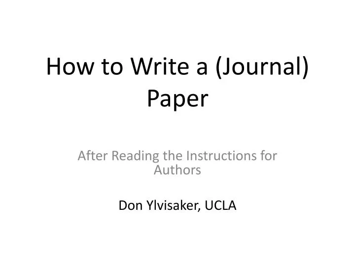 How to write journal paper