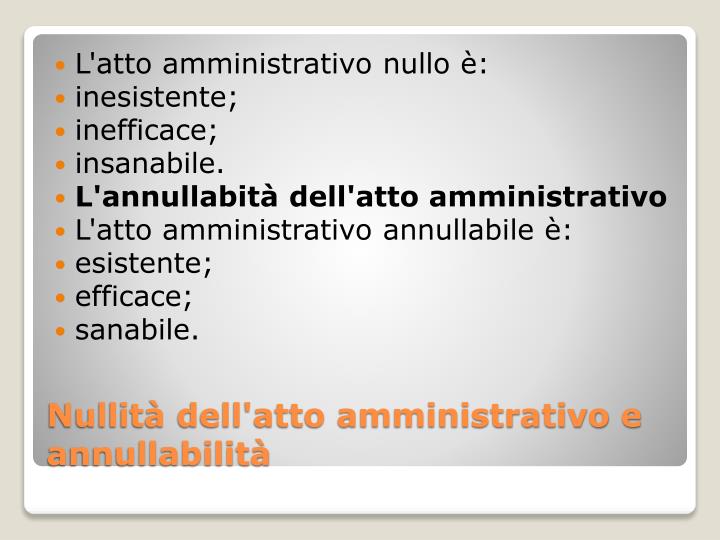 Nullità E Annullabilità Atto Amministrativo Schema