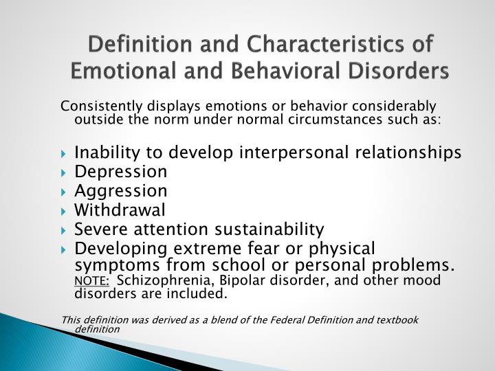 Description Of Emotional And Behavioral Disorder