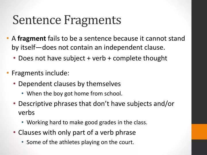 define fragment sentence