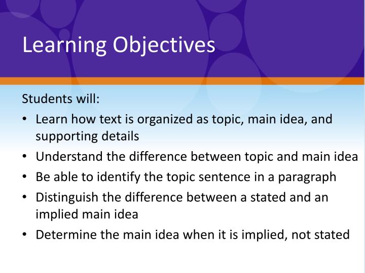 difference between topic and main idea
