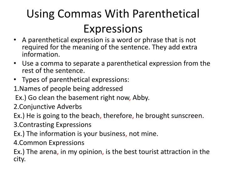 Parenthetical Phrase Worksheet