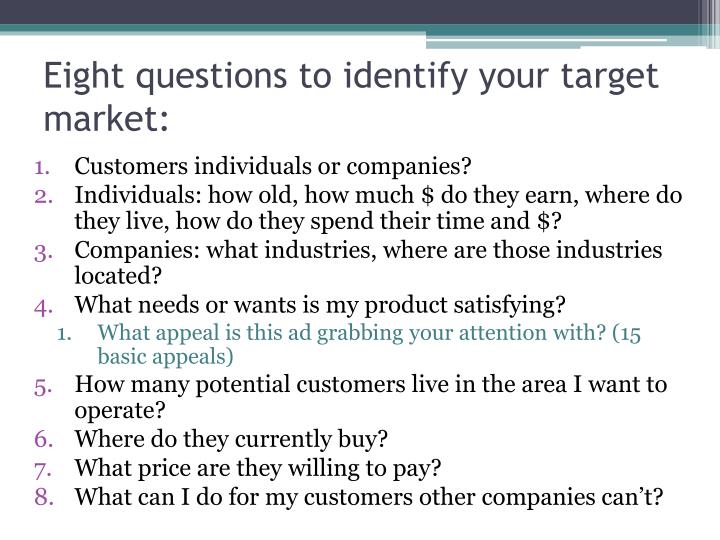 10 Questions To Ask Before Determining Your Target Market PPT - Market Your Business PowerPoint Presentation - ID:2377398