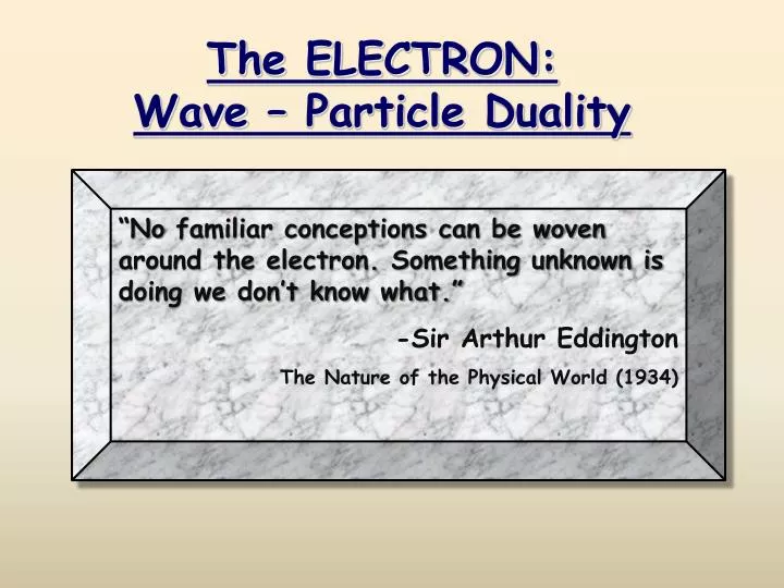 PPT The ELECTRON Wave Particle Duality PowerPoint Presentation