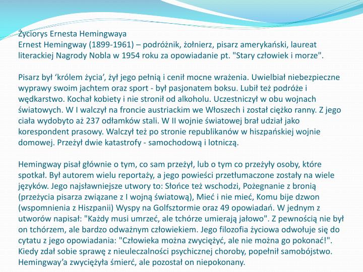 Stary Człowiek I Morze Scenariusz Lekcji Miejsce Akcji Stary Człowiek I Morze - Margaret Wiegel