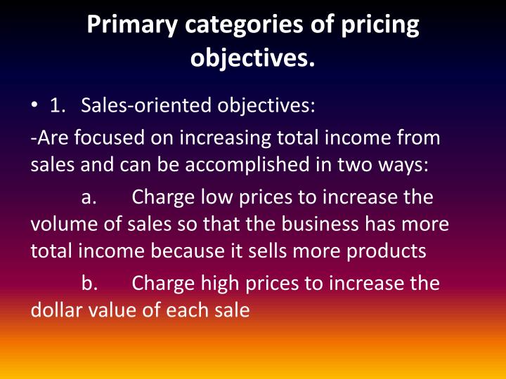 sales oriented pricing objective Sales- oriented objectives discuss sales- oriented objectives within the introduction to advertising forums, part of the bmm paradise for bachelors in mass media. sales oriented pricing objective Sales- oriented objectives discuss sales- oriented objectives within the introduction to advertising forums, part of the bmm paradise for bachelors in mass media.