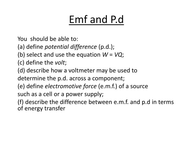 Potential Difference Equations Talkchannels Ppt Electromotive Force And Potential Difference Powerpoint