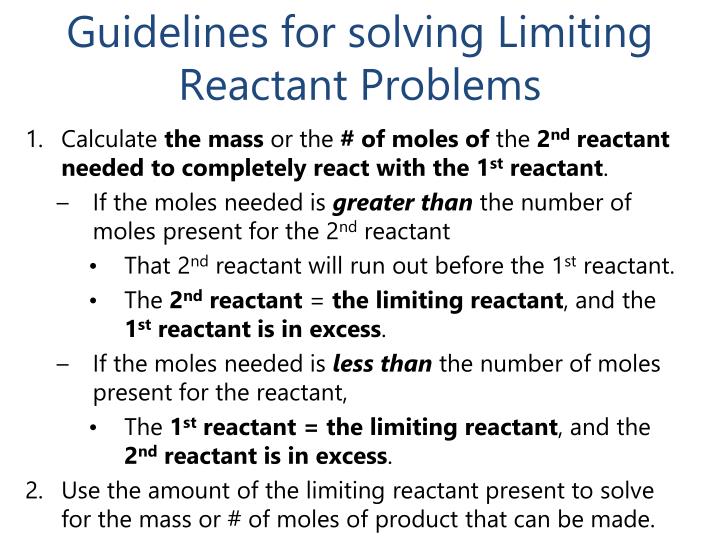 Solving Limiting Reactant Stoichiometry Problems solving limiting reactant problems