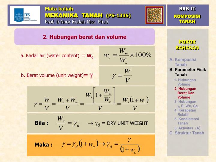 PPT - Mata Kuliah MEKANIKA TANAH (PS-1335) Prof. Ir.Noor Endah Msc. Ph ...