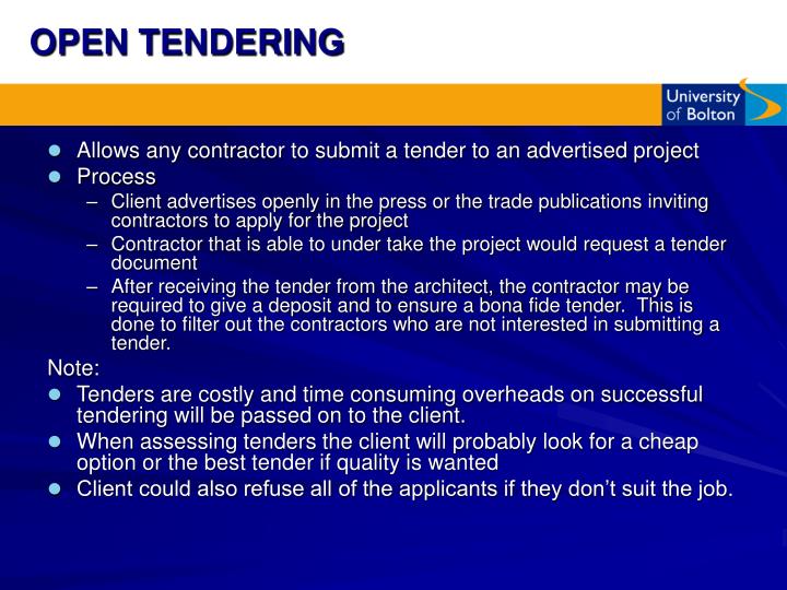 Serial Tendering Advantages And Disadvantages