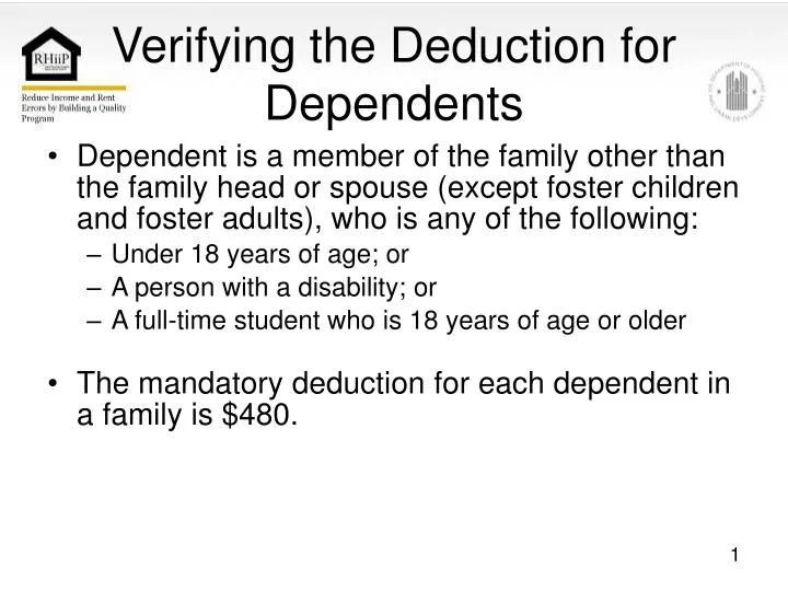 PPT Verifying the Deduction for Dependents PowerPoint Presentation