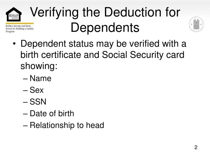 PPT Verifying the Deduction for Dependents PowerPoint Presentation