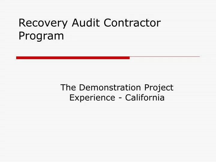 recovery audit contractor program recovery audit contractor program