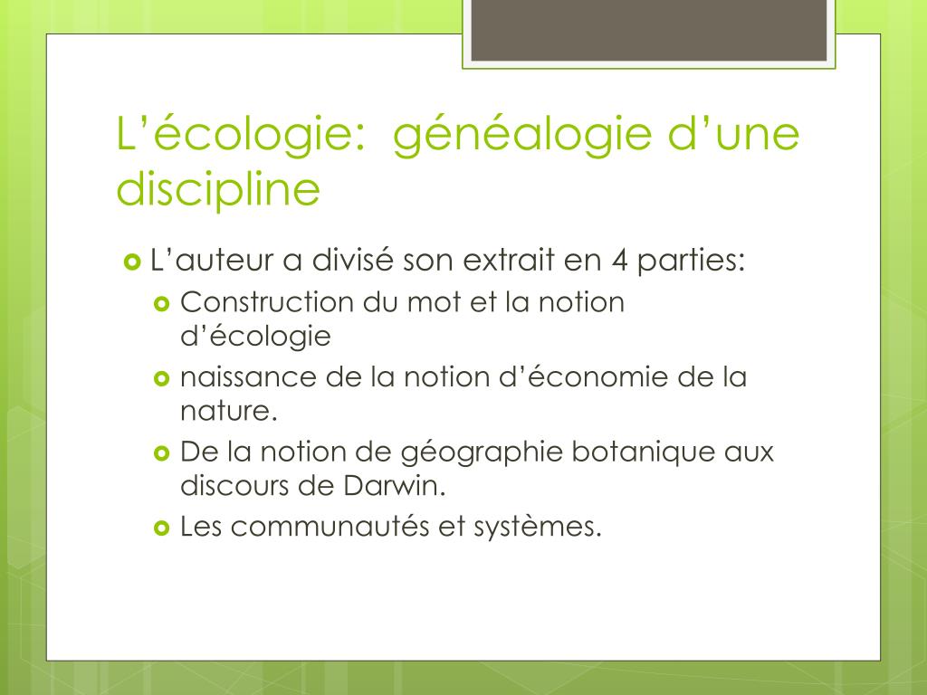 Ppt L Cologie G N Alogie Dune Discipline Powerpoint Presentation