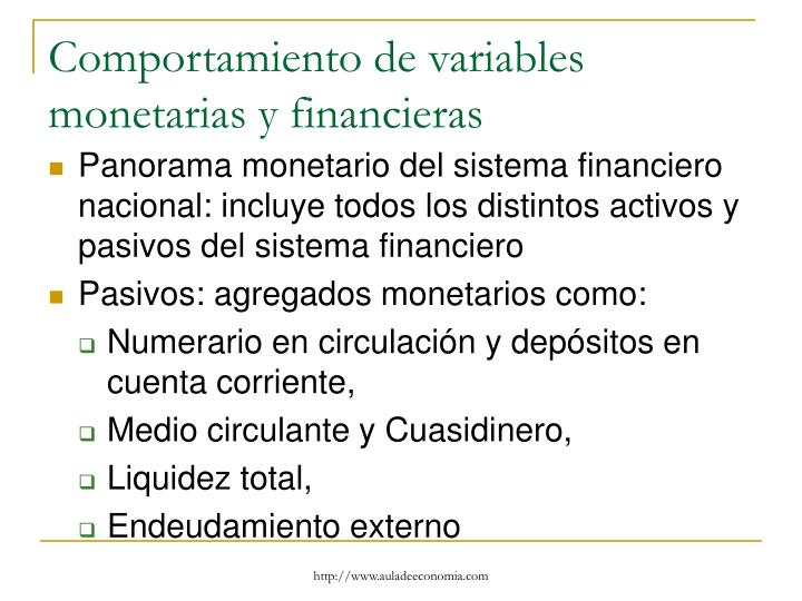 principales variables del sistema financiero