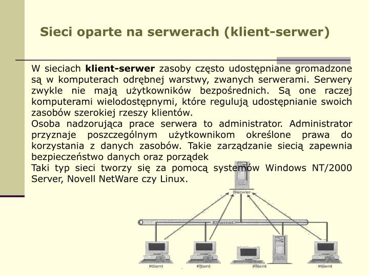 Sieci Lokalne Typu Klient Serwer Charakteryzują Się Tym że PPT - Sieci komputerowe PowerPoint Presentation - ID:3522861