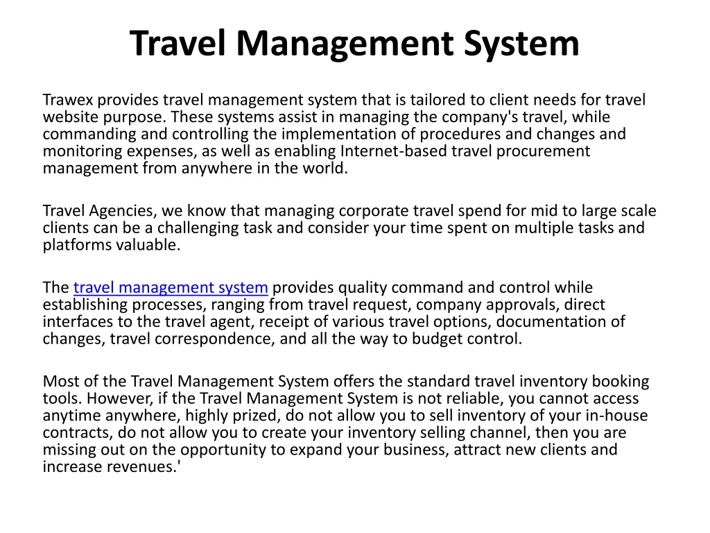 tours and travels management system objective