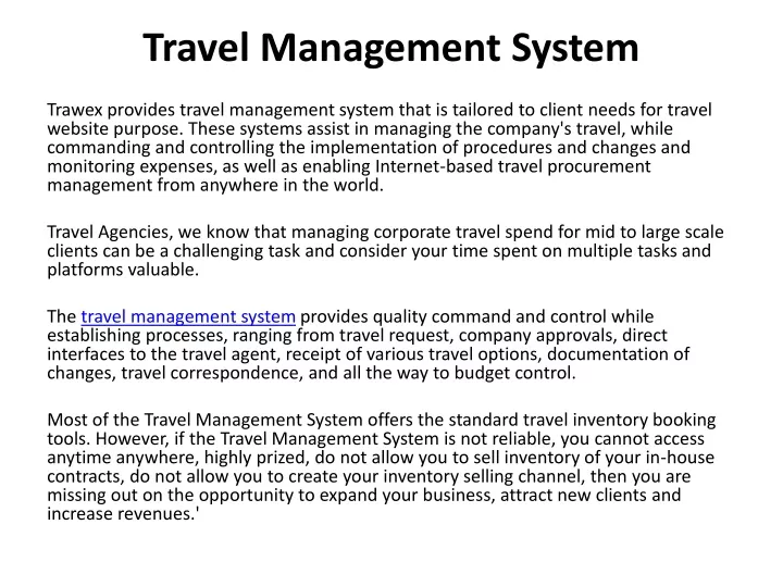 travel and tourism management system project ppt