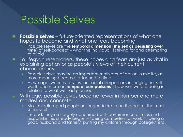 possible selves 2 possible selves and academic achievement several studies document the relationships between students’ possible selves and their achievement and school-related. possible selves 2 possible selves and academic achievement several studies document the relationships between students’ possible selves and their achievement and school-related.