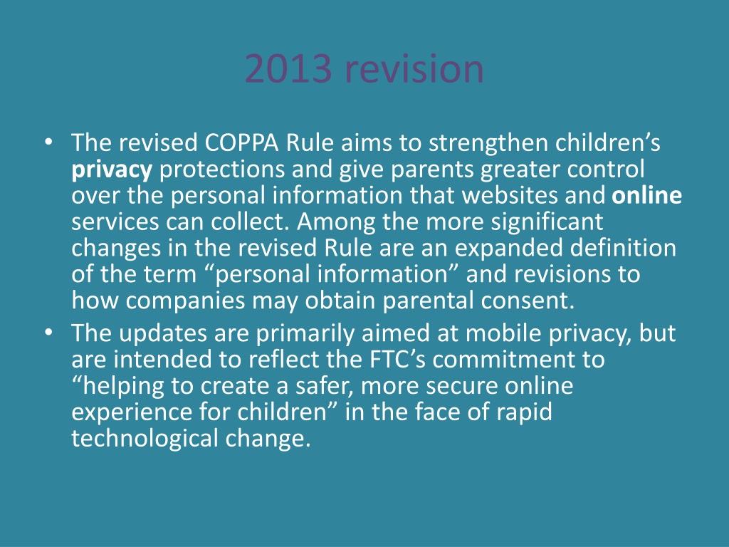 PPT - Children's Online Privacy Protection Act and the Video Privacy ...