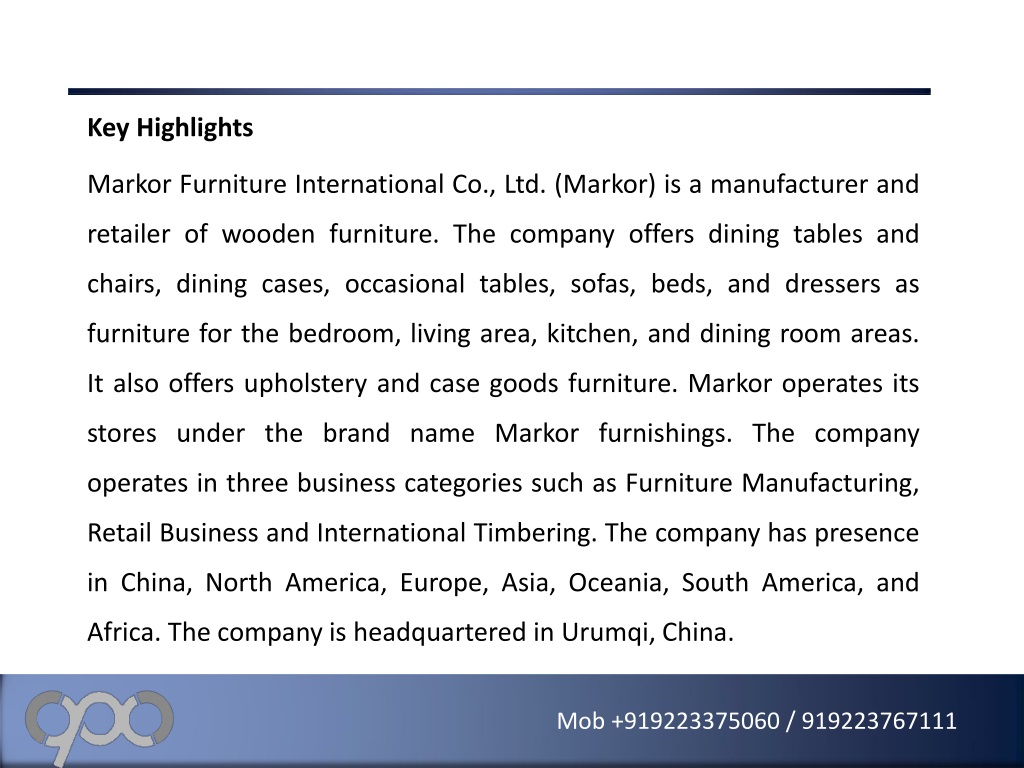 Ppt Markor International Furniture Co Ltd Company Profile A