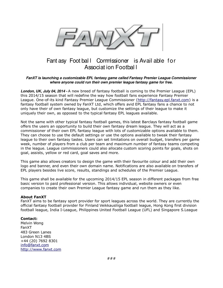 PPT Fantasy Football Commissioner is Available for Association F PowerPoint Presentation ID