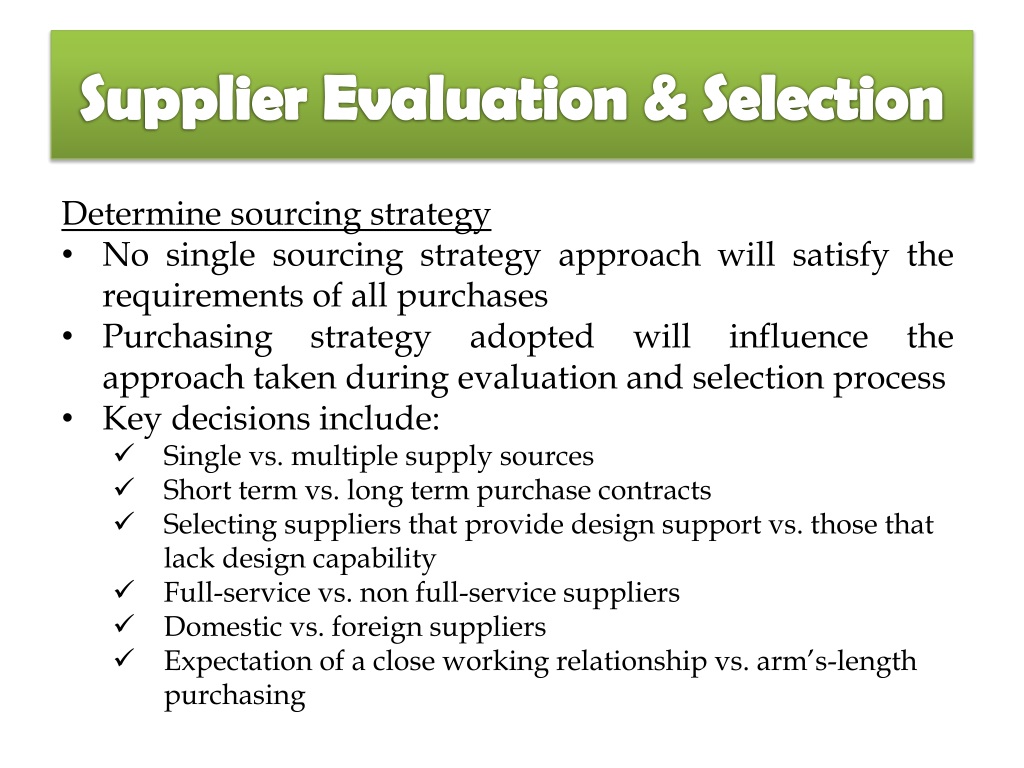 evaluation of suppliers in business plan