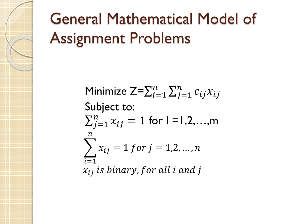 elaborate the general model of assignment problem