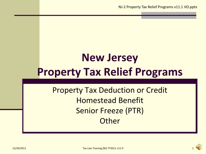 PPT New Jersey Property Tax Relief Programs PowerPoint Presentation