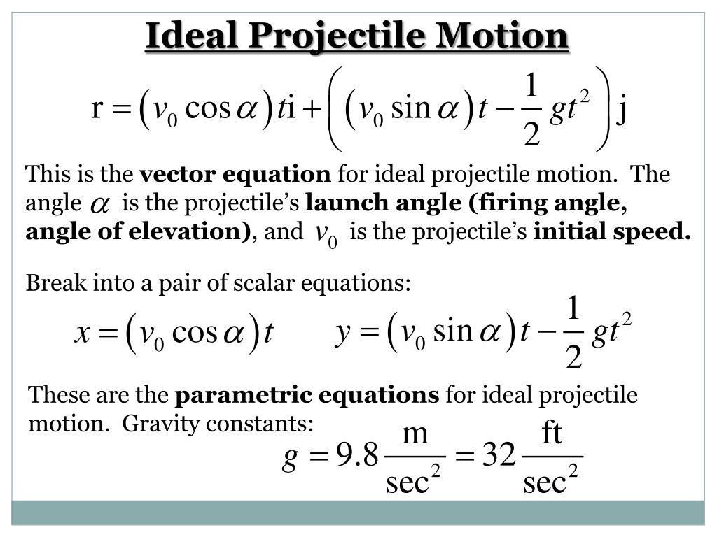 projectile physics equations