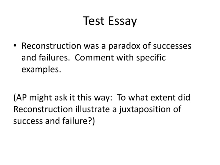 English Composition Essay Test Essay Reconstruction Analytical Essay Thesis Example also Proposal Essays Ppt Post Civil War Reconstruction Powerpoint Presentation Id Essay On Health Promotion