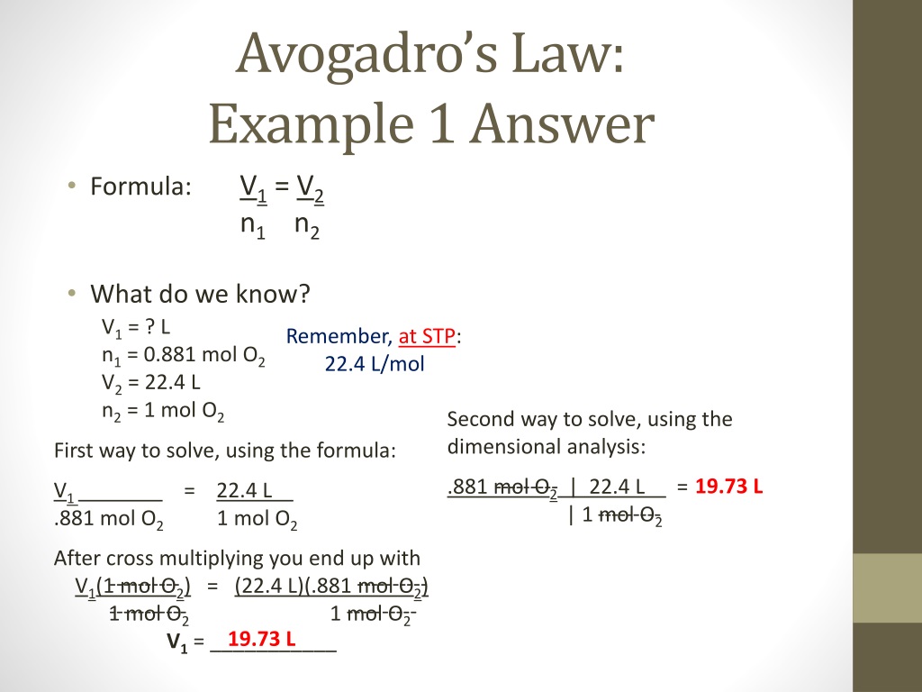 avogadro's law problem solving with answers