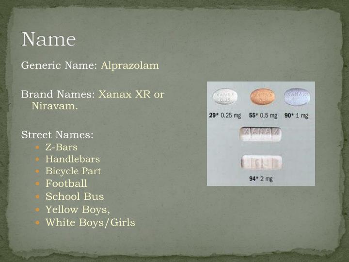generic name of xanax