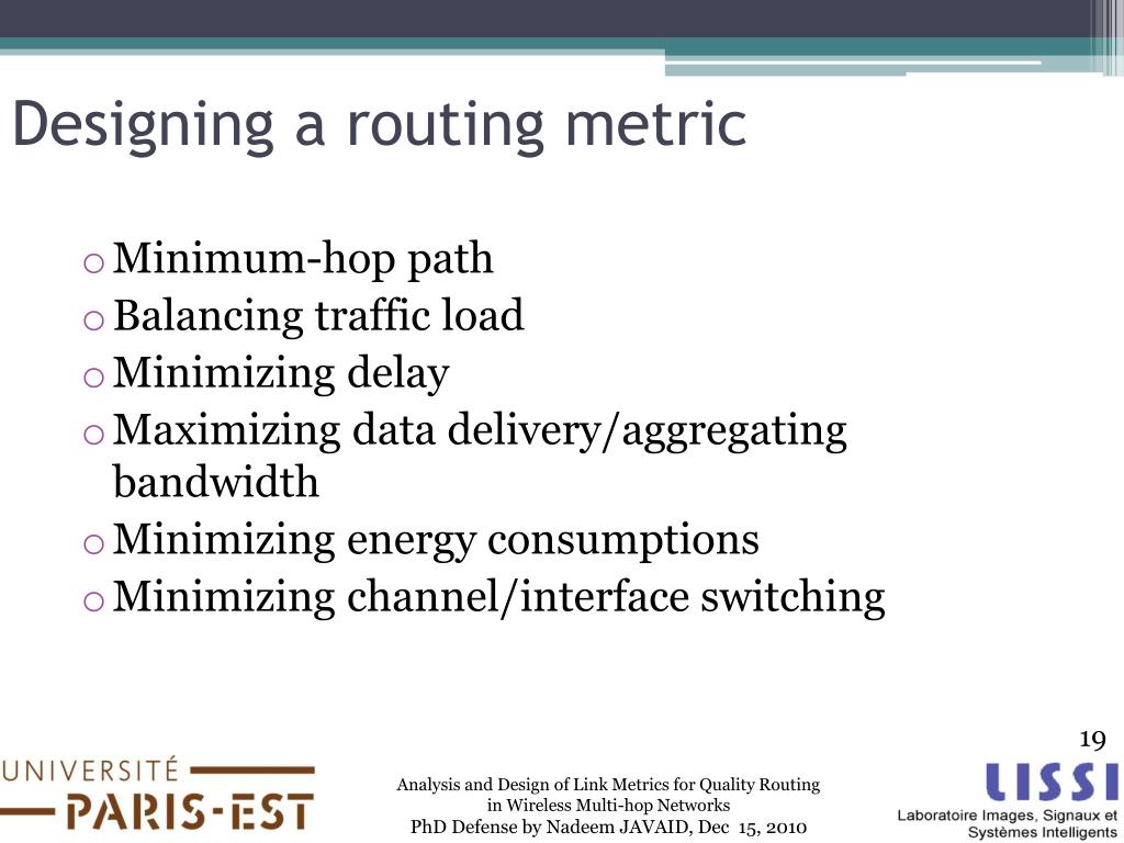 PPT - Analysis and Design of Link Metrics for Quality Routing in ...