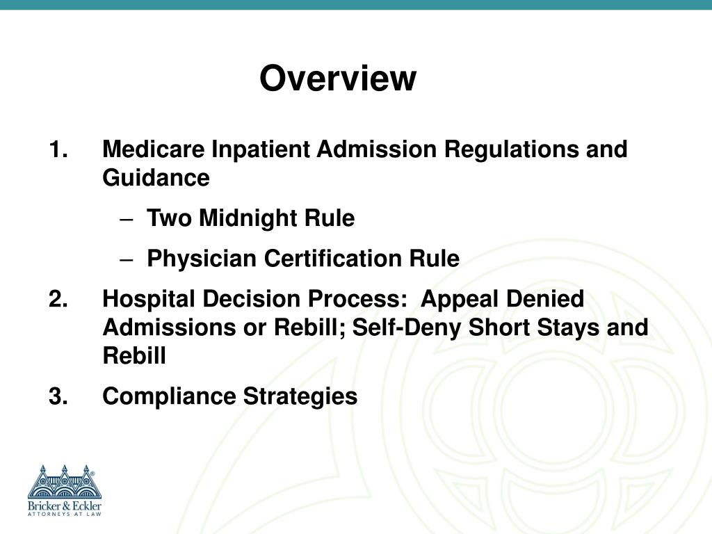 PPT Medicare Inpatient Admission Standards Two Midnight and
