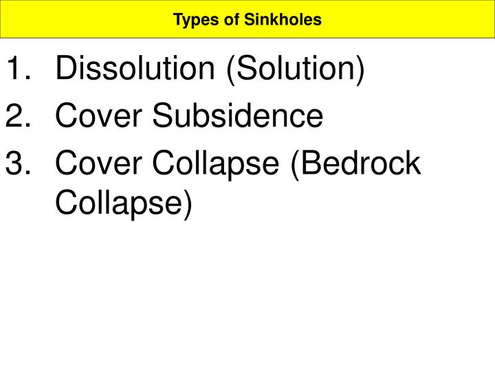 Ppt Natural Hazards And Disasters Chapter 9 Sinkholes Land