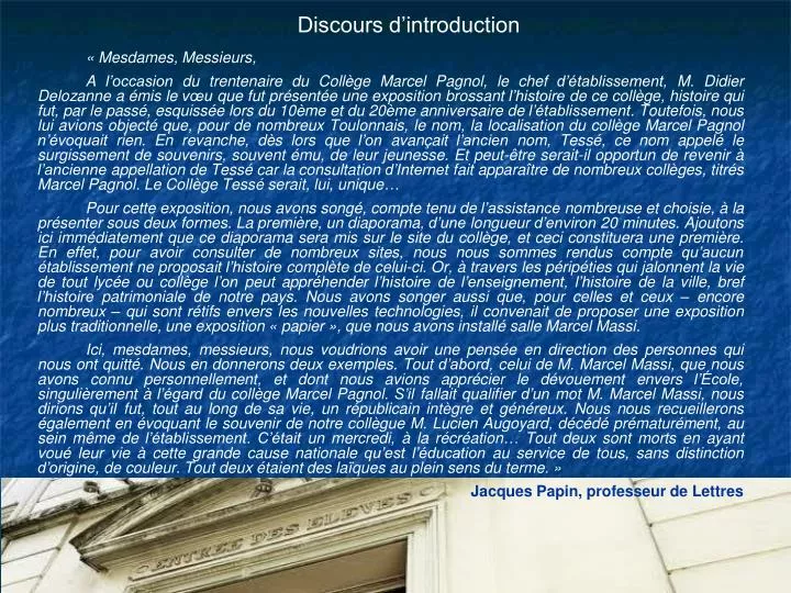 PPT - Discours d’introduction PowerPoint Presentation, free download ...