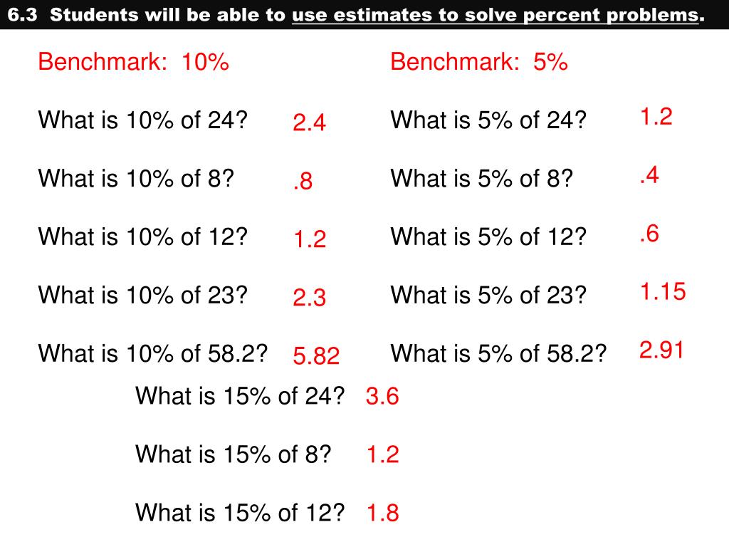 PPT - Warm Up 6 is what percent of 75? What number is 60% of 17? What ...