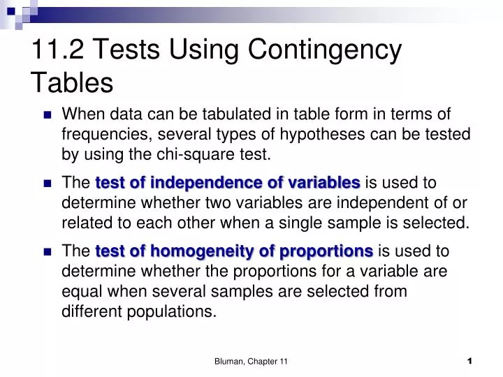 PPT - 11.2 Tests Using Contingency Tables PowerPoint Presentation, free ...